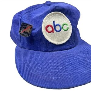 Vintage ABC Blue Corduroy Snapback Cap ABC Wide World Of Sports Hat Pin Retro